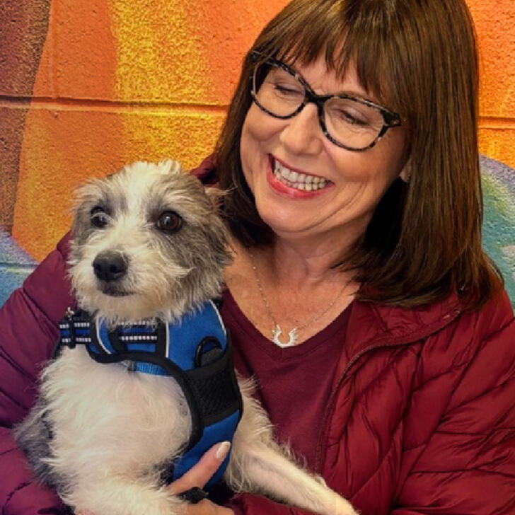 Dodger, adopted Dec. 2024 photo of Dodger and his new owner